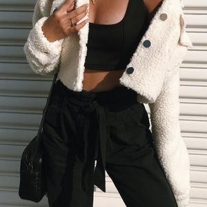 misslola tie waist paper bag jeans